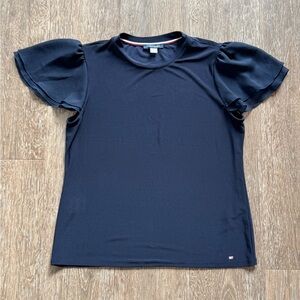 Tommy Hilfiger Elegant Navy Blue Women's Top with Butterfly Flowing Sleeves
